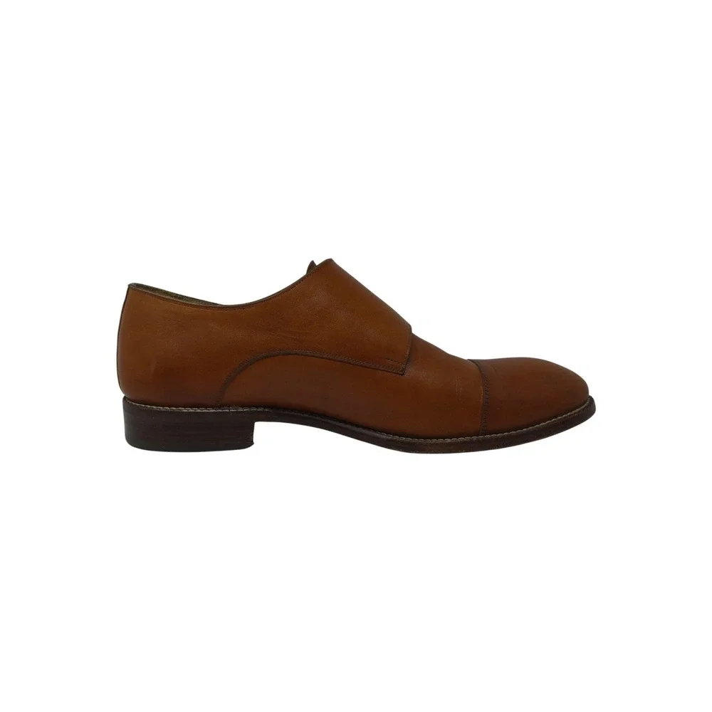 Beckett Simonon Hoyt Double Monk Strap Shoes Mens 10 Brown Leather Cap Toe